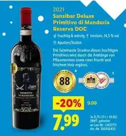 Lidl Sansibar Deluxe Primitivo di Manduria Reserva DOC Angebot