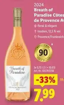 Lidl Breath of Paradise Côtes de Provence A Angebot