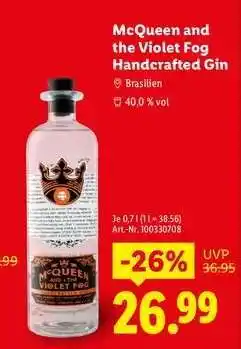 Lidl McQueen and the Violet Fog Handcrafted Gin Angebot