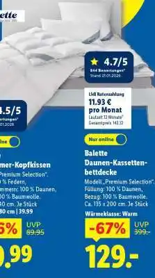 Lidl Balette Daunen-Kassettenbettdecke Angebot