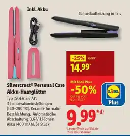 Lidl SILVERCREST PERSONAL CARE Akku-Haarglätter Angebot