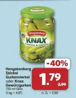 Famila Nord Ost Hengstenberg Sticksi Gurkenviertel oder Knax Gewürzgurken Angebot