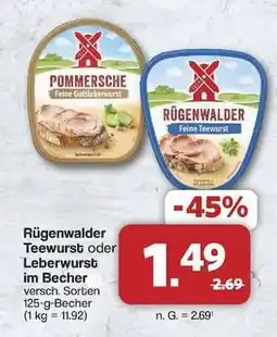 Famila Nord Ost Rügenwalder Teewurst oder Leberwurst im Becher Angebot