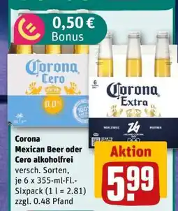 REWE Corona Mexican Beer oder Cero alkoholfrei Angebot