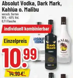 trinkgut Absolut Vodka, Dark Mark, Kahlúa o. Malibu Angebot