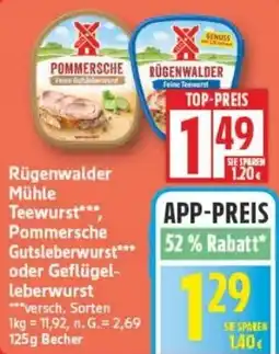 Edeka Rügenwalder Mühle Teewurst Pommersche Gutsleberwurst oder Geflügel- leberwurst Angebot