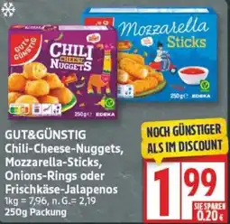 Edeka GUT&GÜNSTIG Chili-Cheese-Nuggets, Mozzarella-Sticks, Onions-Rings oder Frischkäse-Jalapenos Angebot