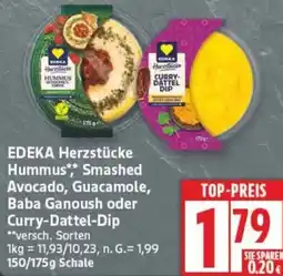 Edeka EDEKA Herzstücke Hummus** Smashed Avocado, Guacamole, Baba Ganoush oder Curry-Dattel-Dip Angebot