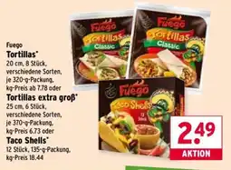 Wasgau Fuego Tortillas, oder Tortillas extra groẞ o. Taco Shells Angebot