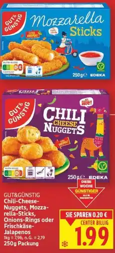 E-Center GUT&GÜNSTIG Chili-Cheese Nuggets, Mozzarella-Sticks, Onions-Rings oder Frischkäse Jalapenos Angebot