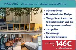 Aldi Nord HAMBURG 2 Nächte; inkl. Frühstück im ZLEEP Hotel Angebot