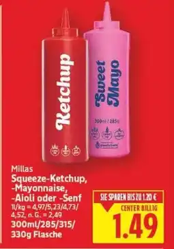 E-Center Millas Squeeze-Ketchup, -Mayonnaise, -Aioli oder -Senf Angebot