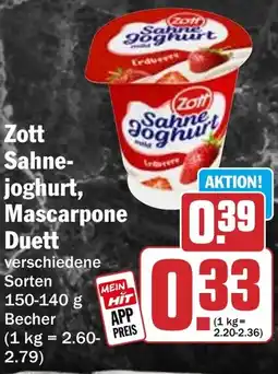 HIT Zott Sahne- joghurt, Mascarpone Duett Angebot