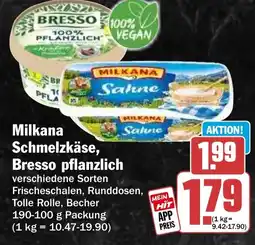 HIT Milkana Schmelzkäse, Bresso pflanzlich Angebot