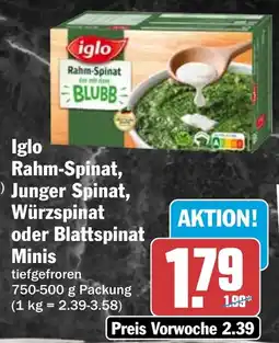 HIT Iglo Rahm-Spinat, - Junger Spinat, Würzspinat oder Blattspinat Minis Angebot