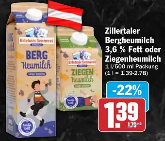 HIT Zillertaler Bergheumilch 3,6 % Fett oder Ziegenheumilch Angebot