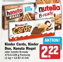 HIT Kinder Cards, Kinder Duo, Hanuta Riegel Angebot