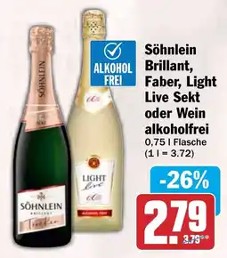 HIT Söhnlein Brillant, Faber, Light Live Sekt oder Wein alkoholfrei Angebot