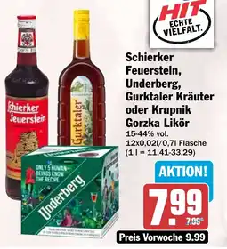 HIT Schierker Feuerstein, Underberg, Gurktaler Kräuter oder Krupnik Gorzka Likör Angebot