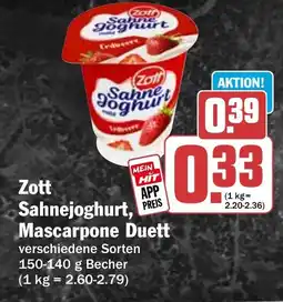 HIT Zott Sahnejoghurt, Mascarpone Duett Angebot