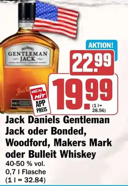 HIT Jack Daniels Gentleman Woodford, Makers Mark oder Bulleit Whiskey Angebot