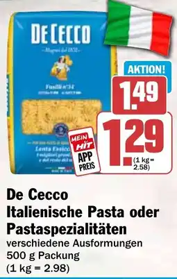HIT De Cecco Italienische Pasta oder Pastaspezialitäten Angebot