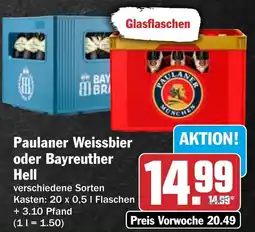 HIT Paulaner Weissbier oder Bayreuther Hell Angebot