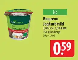Famila Nord Ost Biogreno Joghurt mild 3,8% oder 1,5% Fett Angebot