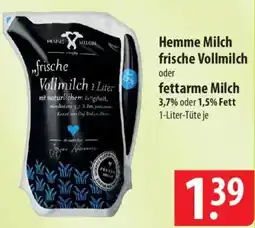 Famila Nord Ost Hemme Milch frische Vollmilch oder fettarme Milch 3,7% oder 1,5% Fett Angebot