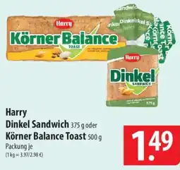 Famila Nord Ost Harry Dinkel Sandwich oder Körner Balance Toast Angebot