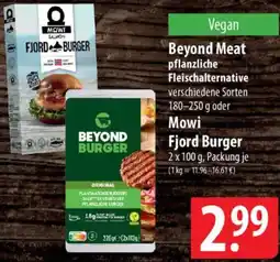 Famila Nord Ost Beyond Meat pflanzliche Fleischalternative oder Mowi Fjord Burger Angebot