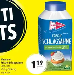 CITTI Markt Hansano Frische Schlagsahne Angebot