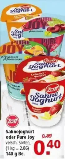 Multi Markt Zott Sahnejoghurt oder Pure Joy Angebot