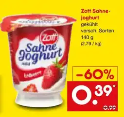 Netto Marken-Discount Zott Sahne- joghurt gekühlt Angebot