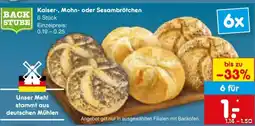 Netto Marken-Discount BACK STUBE Kaiser-, Mohn- oder Sesambrötchen Angebot