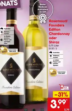 Netto Marken-Discount Rosemount Founders Edition Chardonnay oder Shiraz Angebot