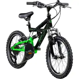 Netto Marken-Discount Galano FS180 Kinderfahrrad 18 Zoll ab 5 Jahre 115 - 130 cm Mountainbike Fully 6 Gänge schwarz/grün Angebot