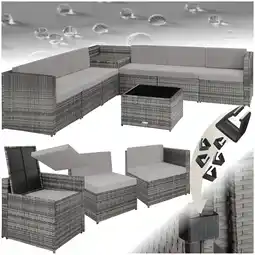 Netto Marken-Discount tectake Rattan Lounge, für 6 Personen, große Aufbewahrungsbox, mit Sicherheitsglasplatte Angebot