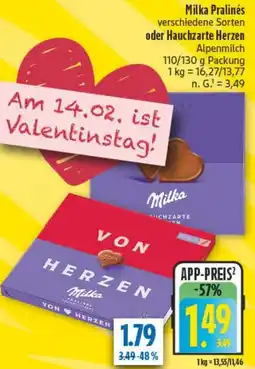 diska Milka Pralinés oder Hauchzarte Herzen Angebot