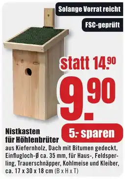 B1 Discount Baumarkt Nistkasten für Höhlenbrüter Angebot