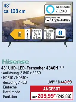 METRO Hisense 43" UHD-LED-Fernseher 43A6N Angebot