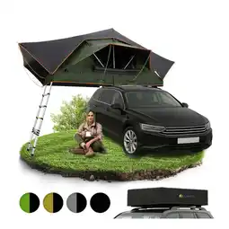 Netto Marken-Discount Juskys Autodachzelt Lago 140 x 240 cm - LED-Beleuchtung & Leiter - Schwarz / Olivgrün Angebot