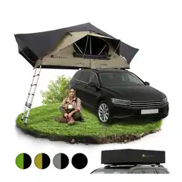Netto Marken-Discount Juskys Autodachzelt Lago 140 x 240 cm - LED-Beleuchtung & Leiter - Schwarz / Khaki Angebot