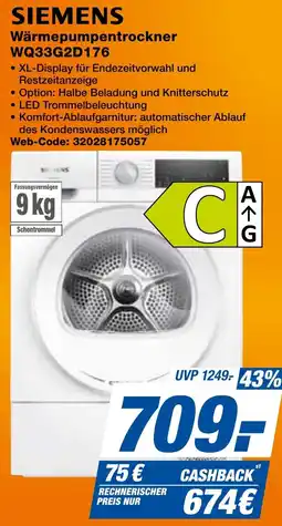 expert Techno Land SIEMENS Wärmepumpentrockner WQ33G2D176 Angebot
