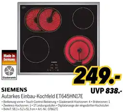 MEDIMAX SIEMENS Autarkes Einbau-Kochfeld ET645HN17E Angebot