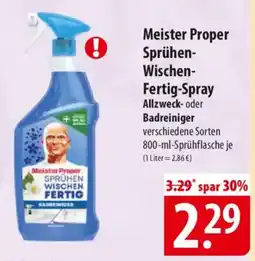 Famila Nord Ost Meister Proper Sprühen- Wischen- Fertig-Spray Allzweck- oder Badreiniger Angebot