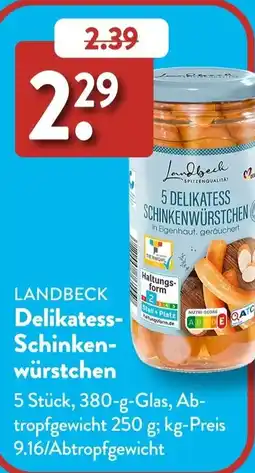 Aldi Süd LANDBECK Delikatess- Schinken würstchen Angebot