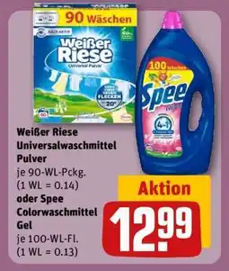 REWE Weißer Riese Universalwaschmittel Pulver oder Spee Colorwaschmittel Gel Angebot