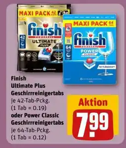 REWE Finish Ultimate Plus Geschirrreinigertabs oder Power Classic Geschirrreinigertabs Angebot