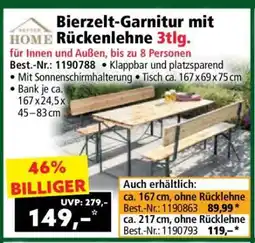 Norma Bierzelt-Garnitur mit Rückenlehne 3tlg Angebot